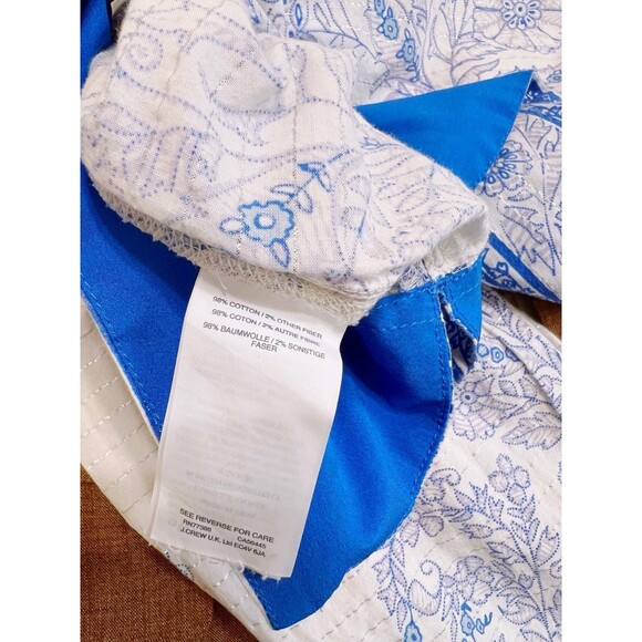Point Sur J Crew Blue Boho Peasant Blouse Size Large White Long Sleeve Lurex - Picture 8 of 8